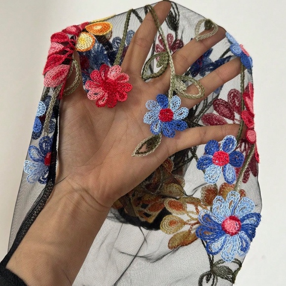 Luxe Floral Crochet V neck Fitted Semi Sheer Long Sleeve Top - Picture 4 of 6